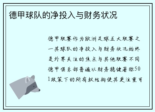 德甲球队的净投入与财务状况