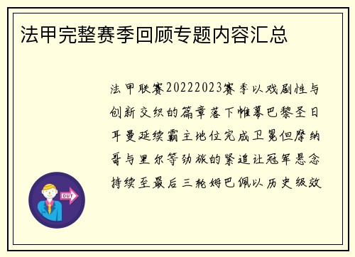 法甲完整赛季回顾专题内容汇总